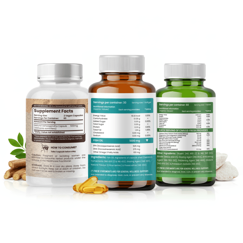 Omega 3 + Calcium + Ashwagandha Combo
