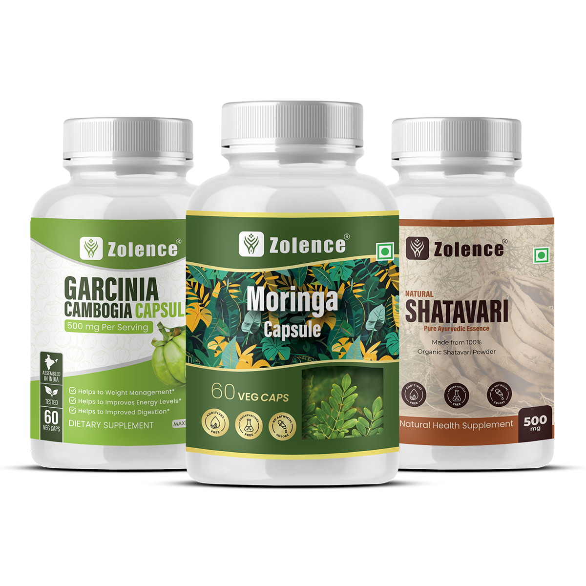Zolence - Garcinia, Moringa & Shatavari - Combo Listing garcinia moringa and ashwagandha